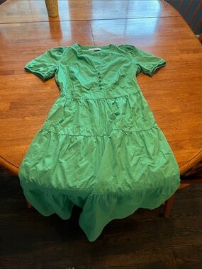 LOFT Teal Tiered V-Neck Puff-Sleeve Dress